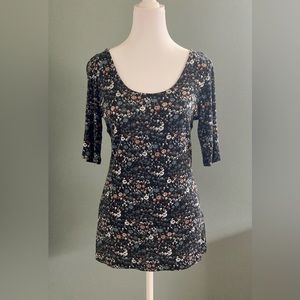 Vintage Bongo ditsy floral 3/4 length sleeve scoop neck top - Size Large